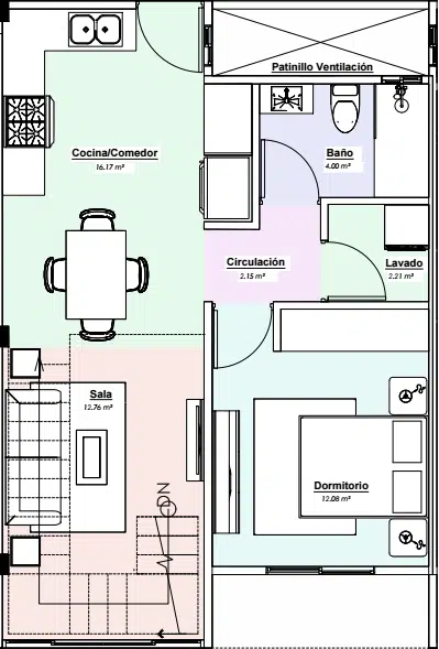 Tipo B: PH Una Habitación + Estudio (Nivel de Entrada)
