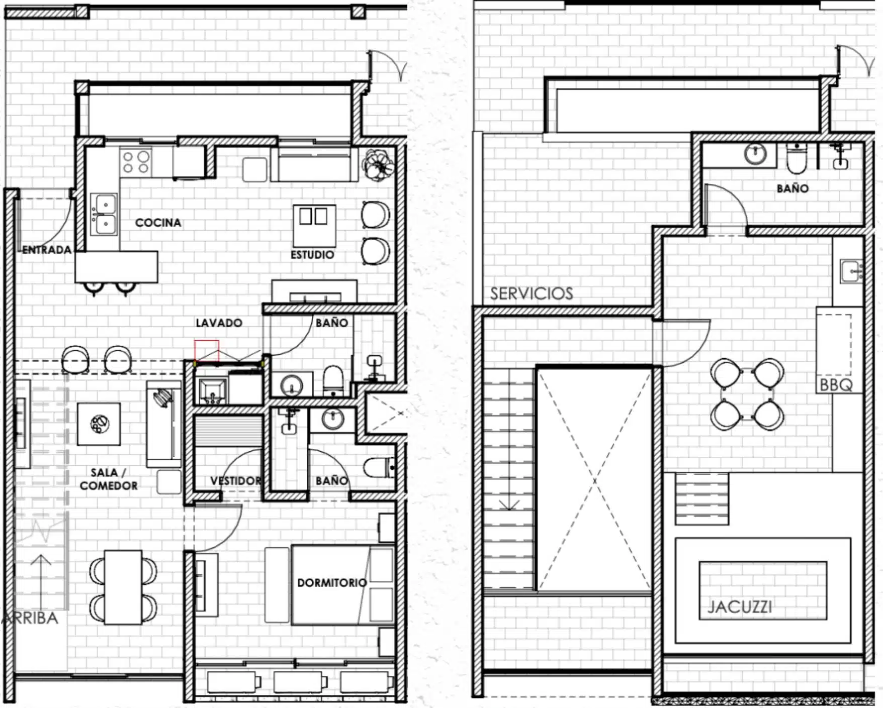Planta de Unidades en Nivel 4 (Penthouses)